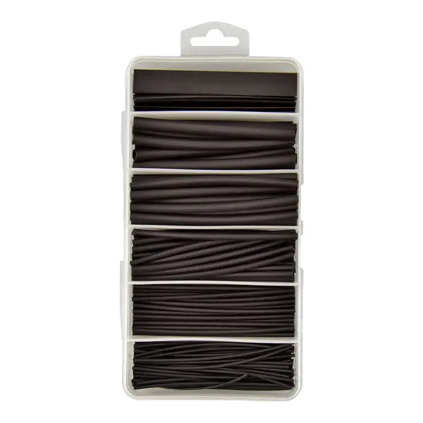 Box with Black 100mm Lengths - 2.4mm x 30pcs, 3.2mm x 21pcs, 4.8mm x 15pcs, 6.4mm x 12pcs, 9.5mm x 6pcs, 12.7mm x 3pcs / UL Approved / RoHS Compliant