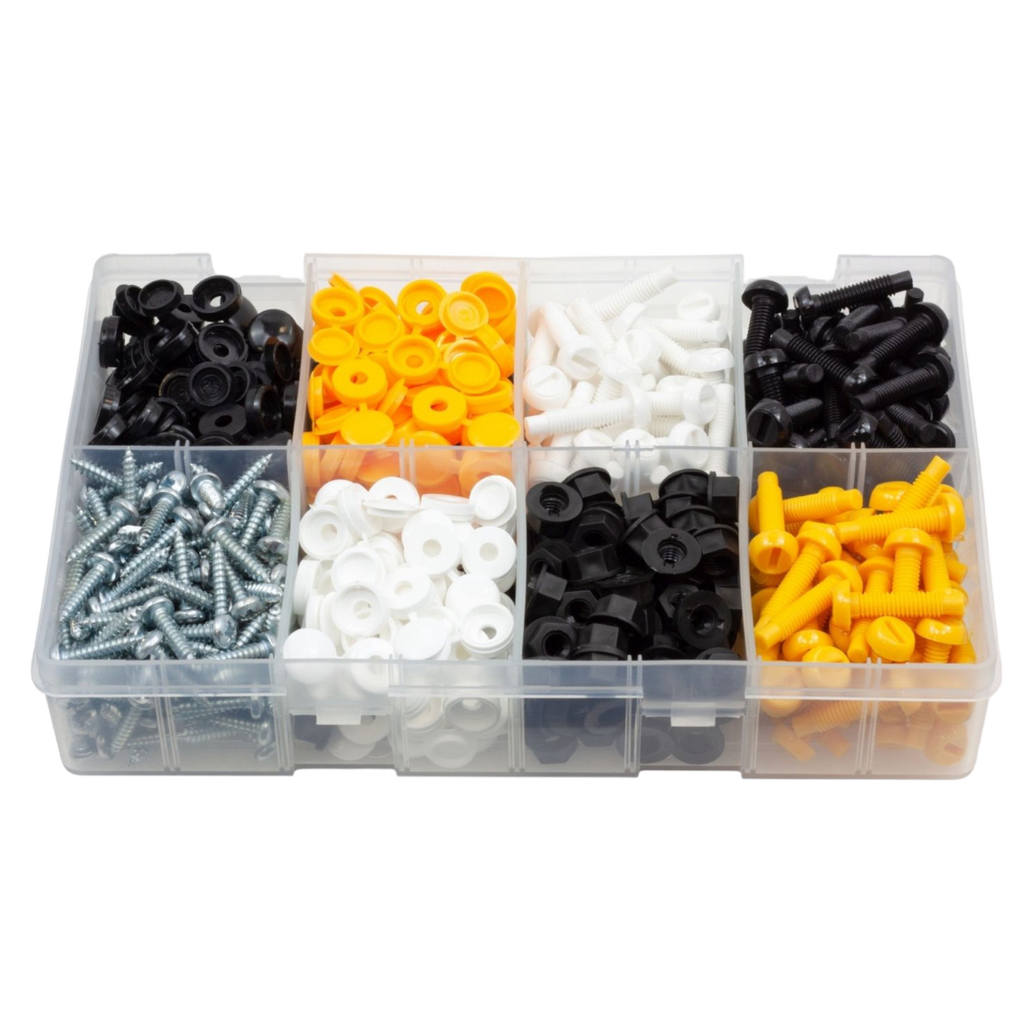 box with 300 pairs of numberplate bolts, nuts, screws & screw cover