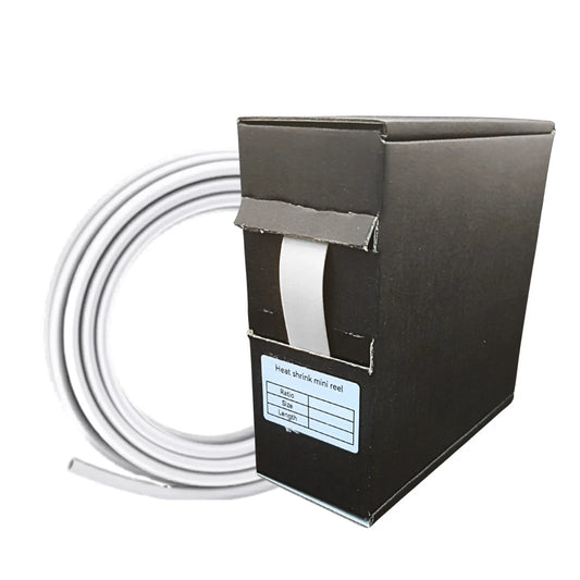 White heat shrink tubing with a black box on a white background