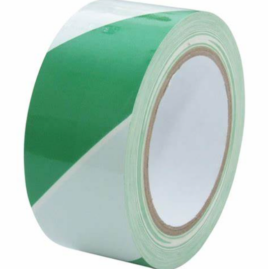 50mm x 33m Adhesive Hazard Warning Tape - Green/White