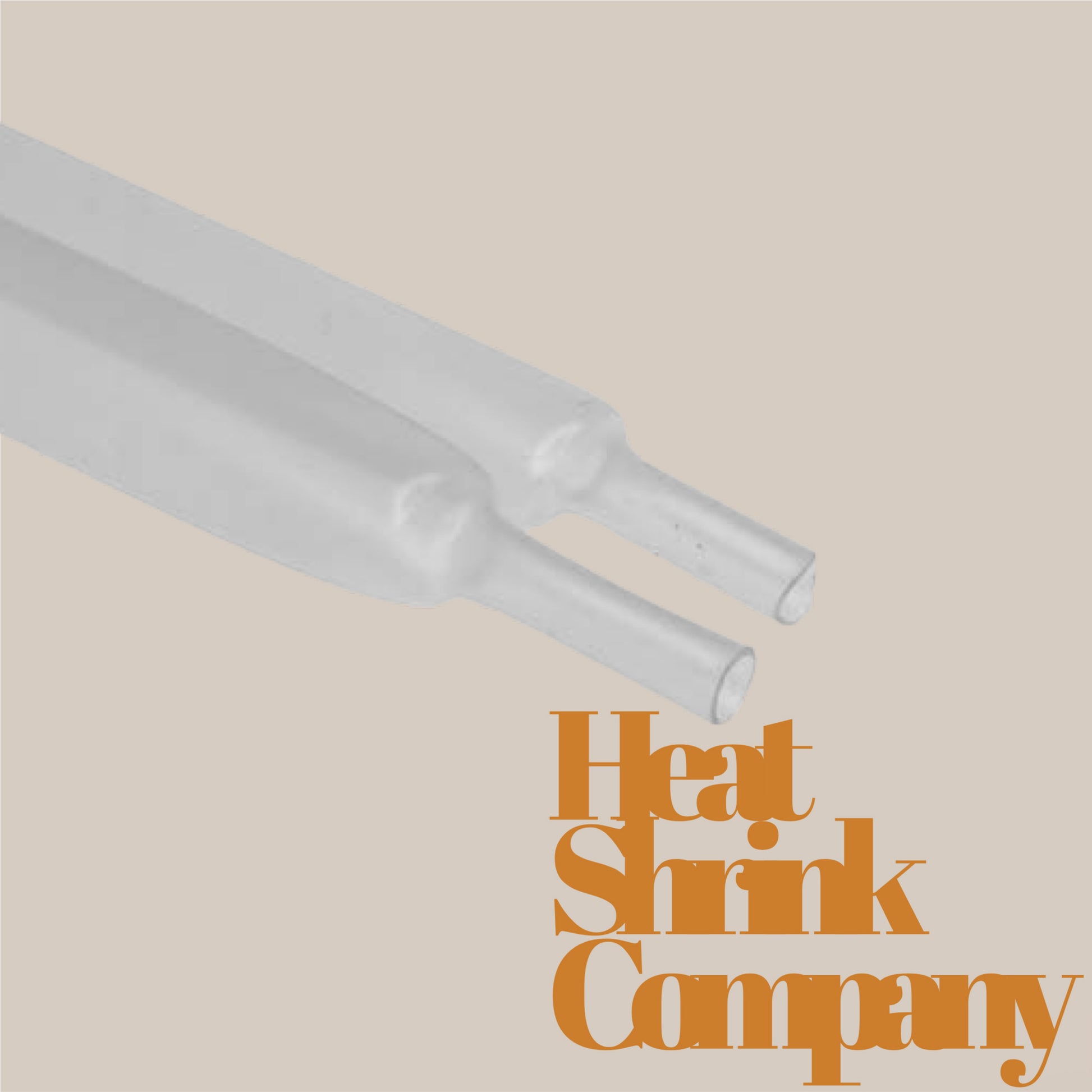 Two clear heat shrink tubes on a beige background, with text reading "Heat Shrink Company" in the lower right corner.
