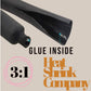 Two black heat shrink tubes adhesive lined on a beige background, with orange text reading "Heat Shrink Company" in the lower right corner.