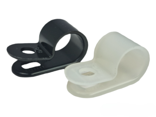 Black and white plastic clips on a white background