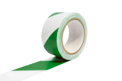 50mm x 33m Adhesive Hazard Warning Tape - Green/White