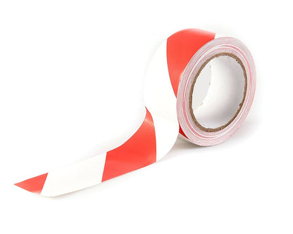 50mm x 33m Adhesive Hazard Warning Tape - Red/White
