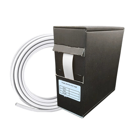 White heat shrink tubing with a black box on a white background